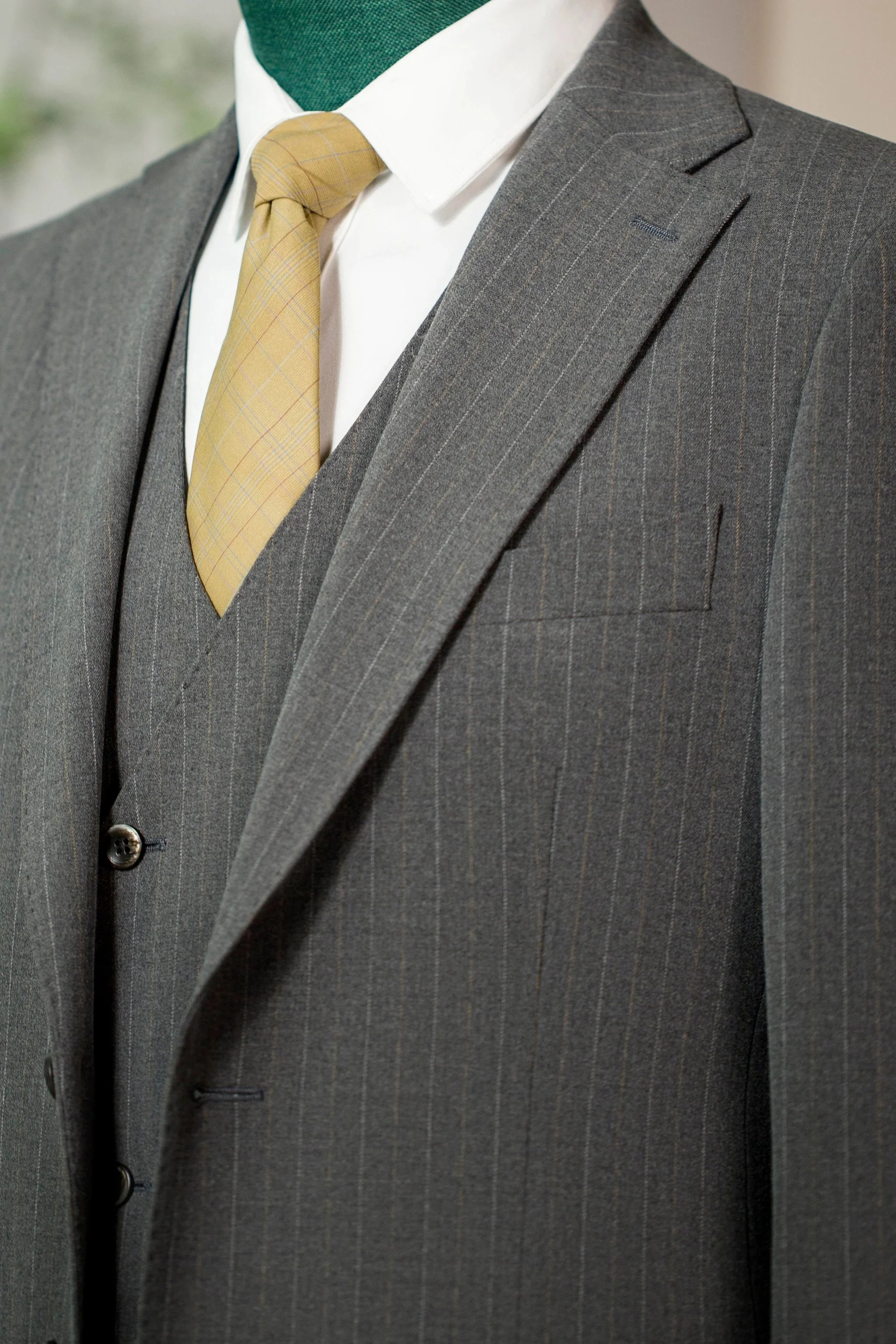 Three Piece Pinstripe Wool Suit for Groom and Wedding Events - Image 2