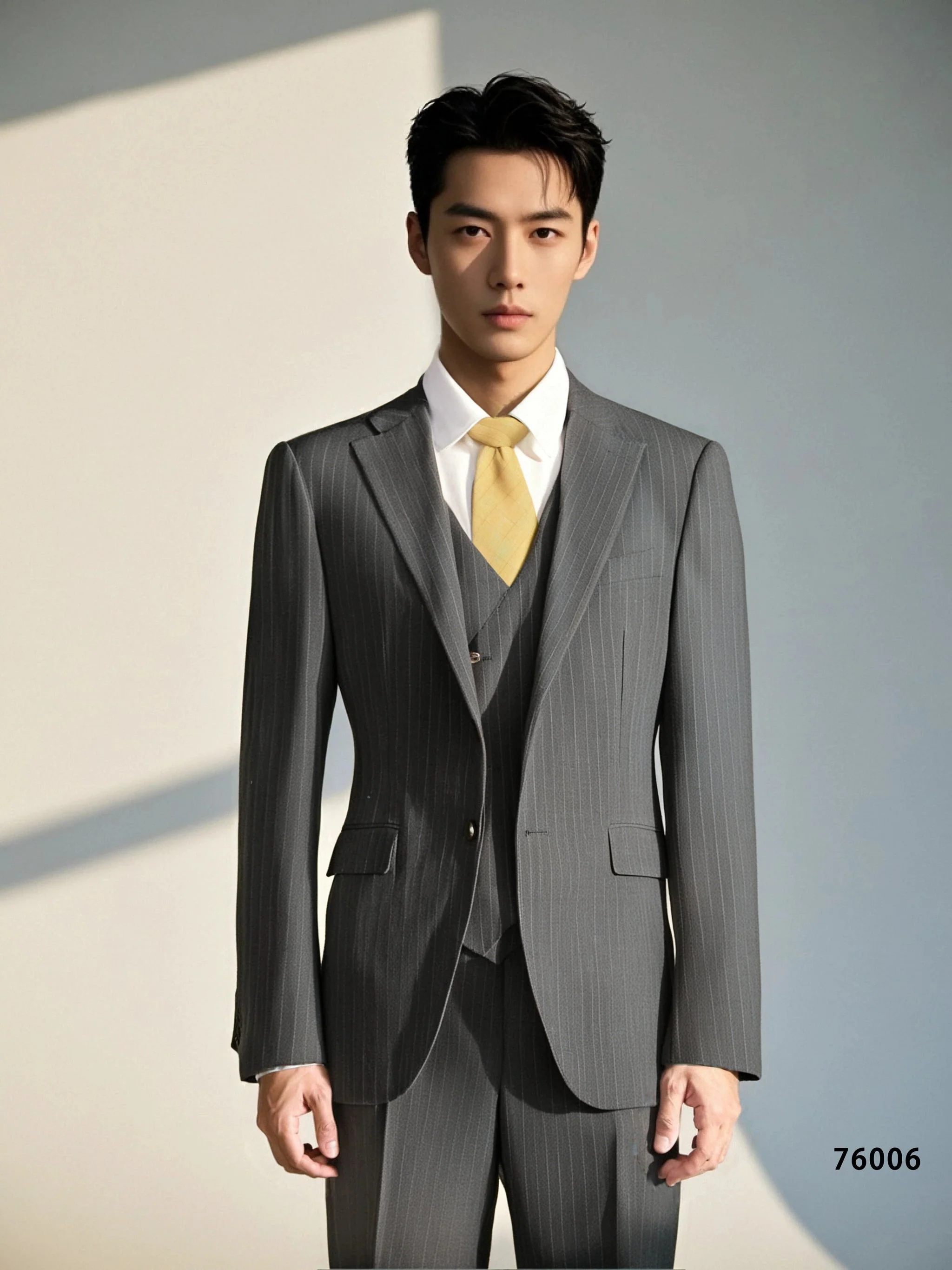Three Piece Pinstripe Wool Suit for Groom and Wedding Events - Image 4