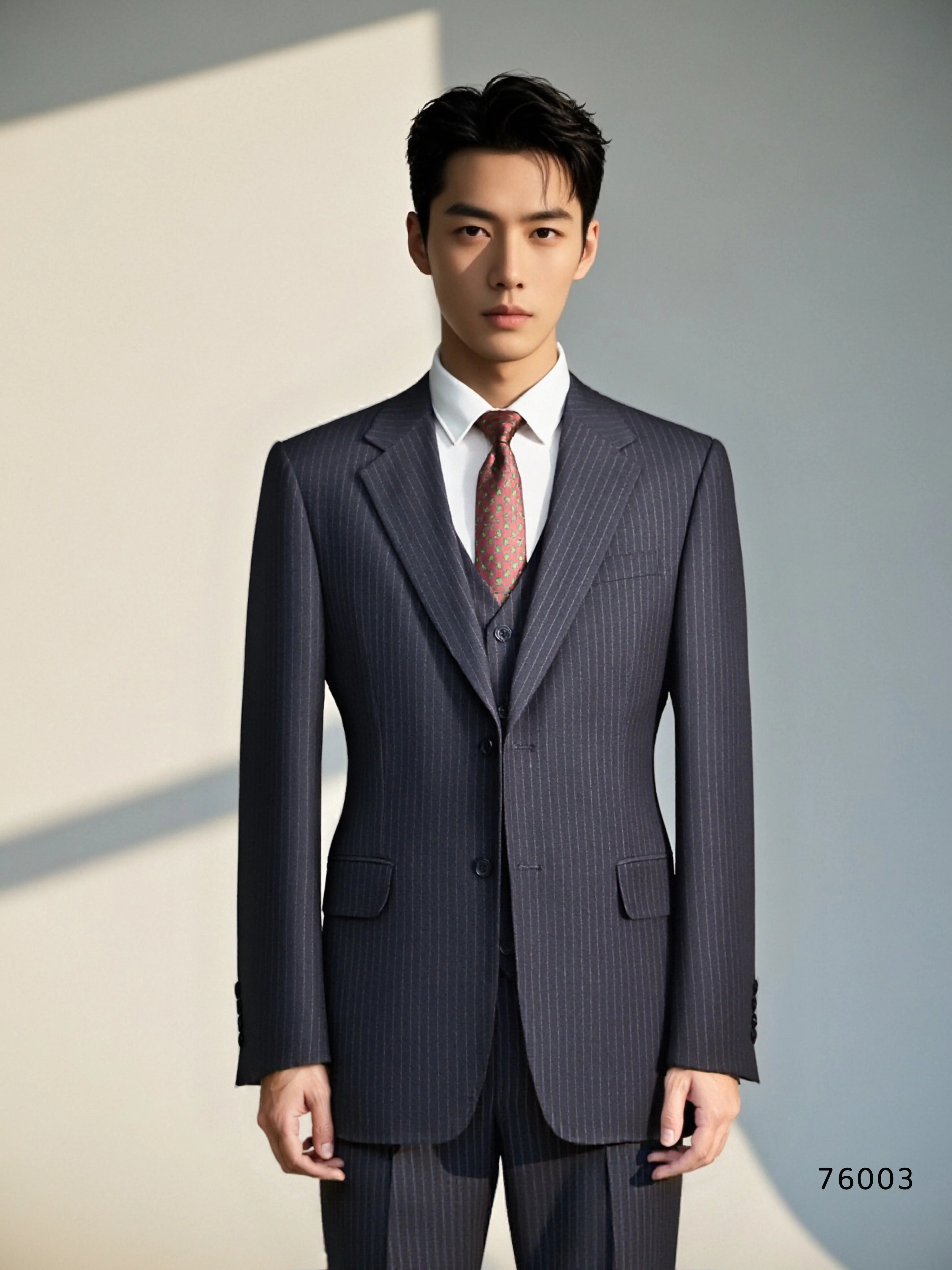 Pinstripe Wool Wedding Suit Three Piece Groom Formal Set - Image 4