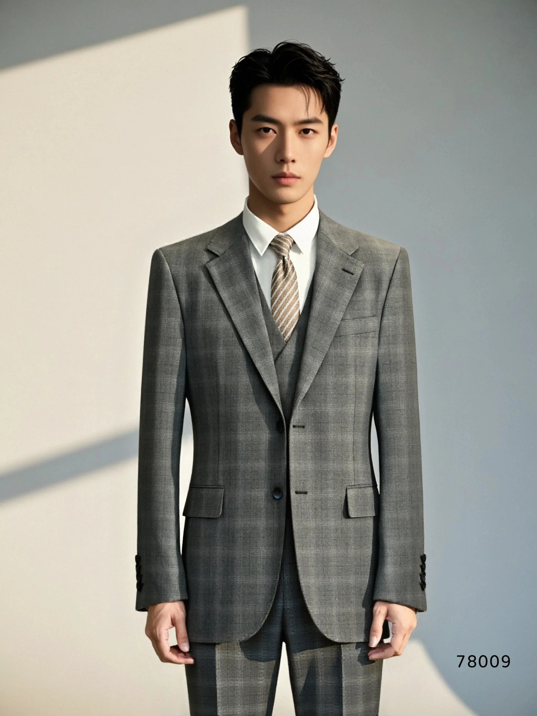 Solid Grey Three Piece Wool Suit For Groom And Business - Image 4