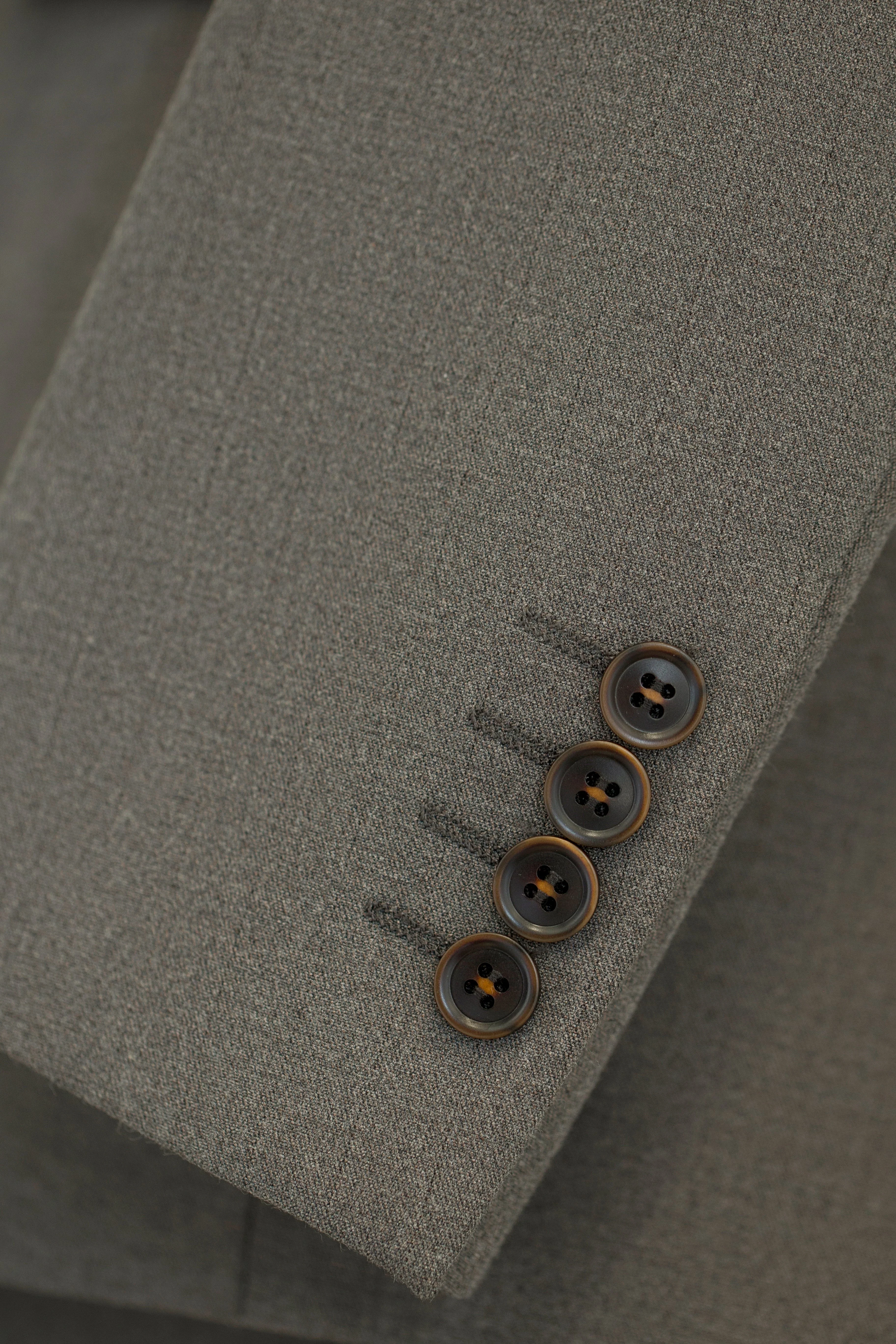 Solid Taupe Grey Three Piece Wool Suit for Groom and Business - Image 3