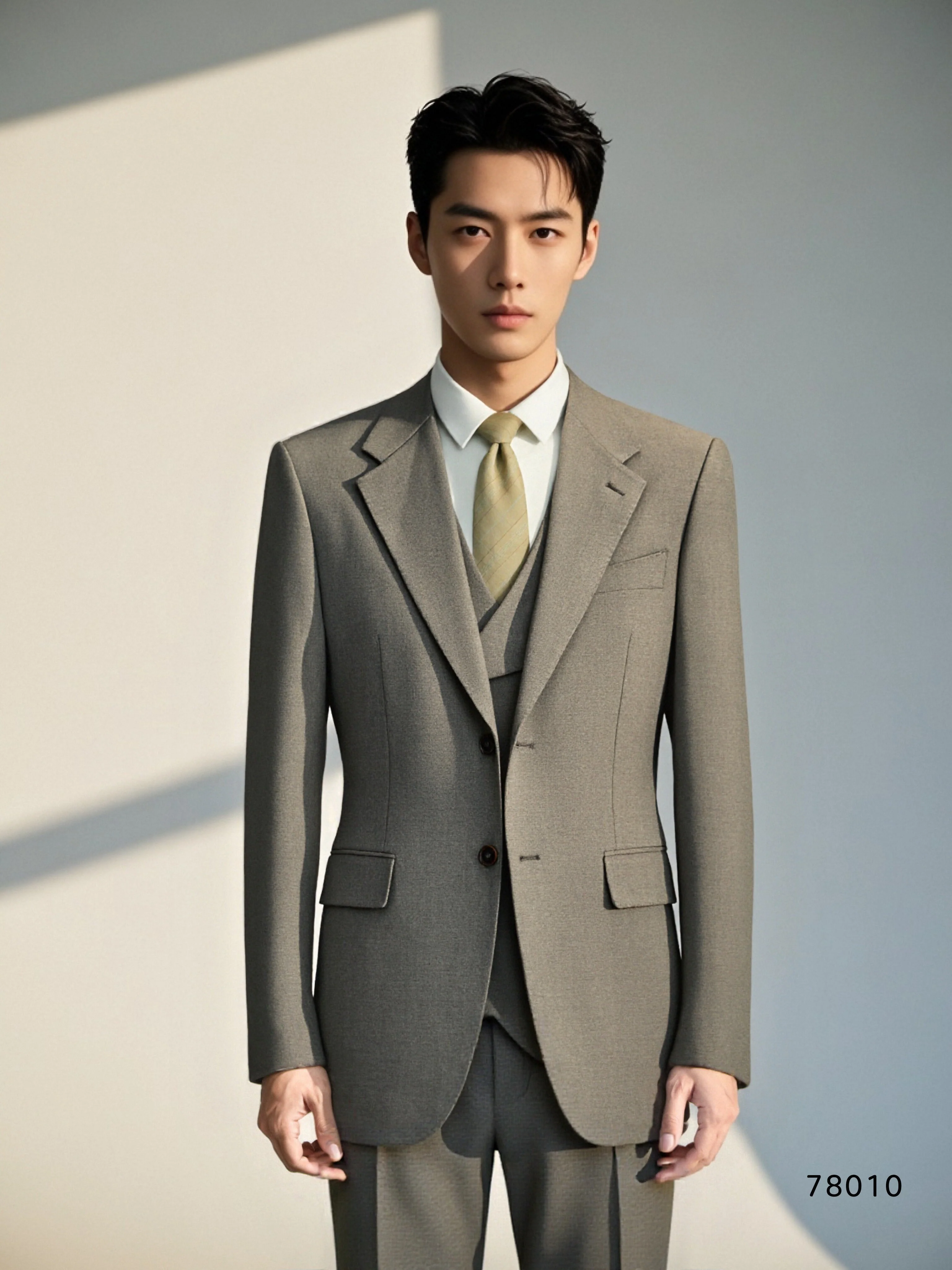 Solid Taupe Grey Three Piece Wool Suit for Groom and Business - Image 4