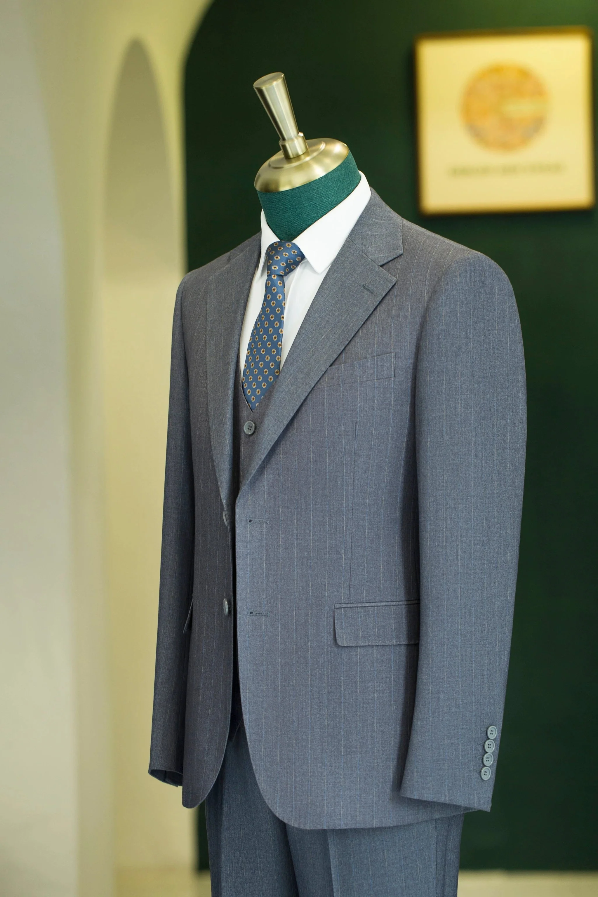 Subtle Pinstripe Grey Wool Three Piece Suit for Grooms and Business - Image 2