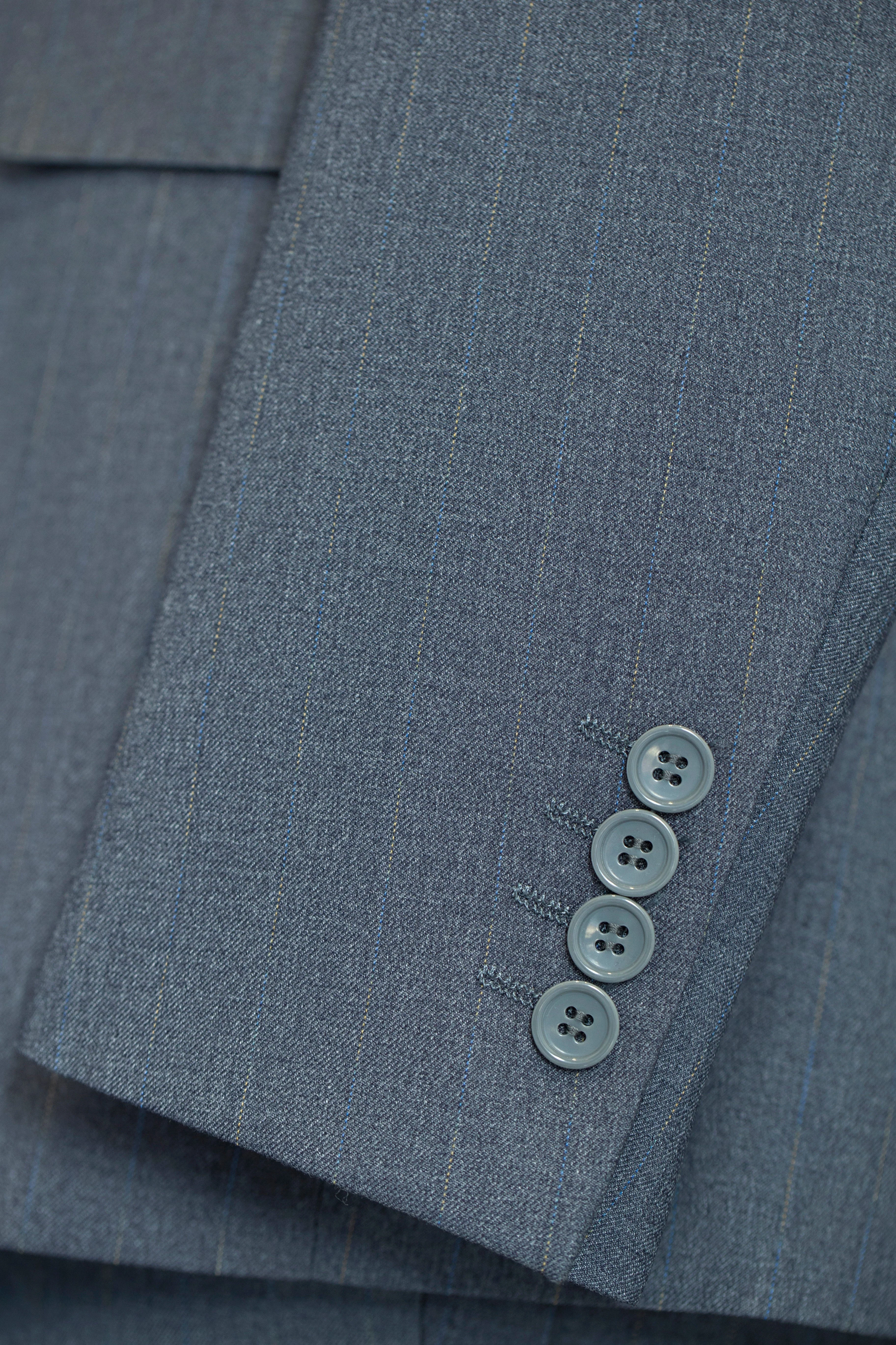 Subtle Pinstripe Grey Wool Three Piece Suit for Grooms and Business - Image 3