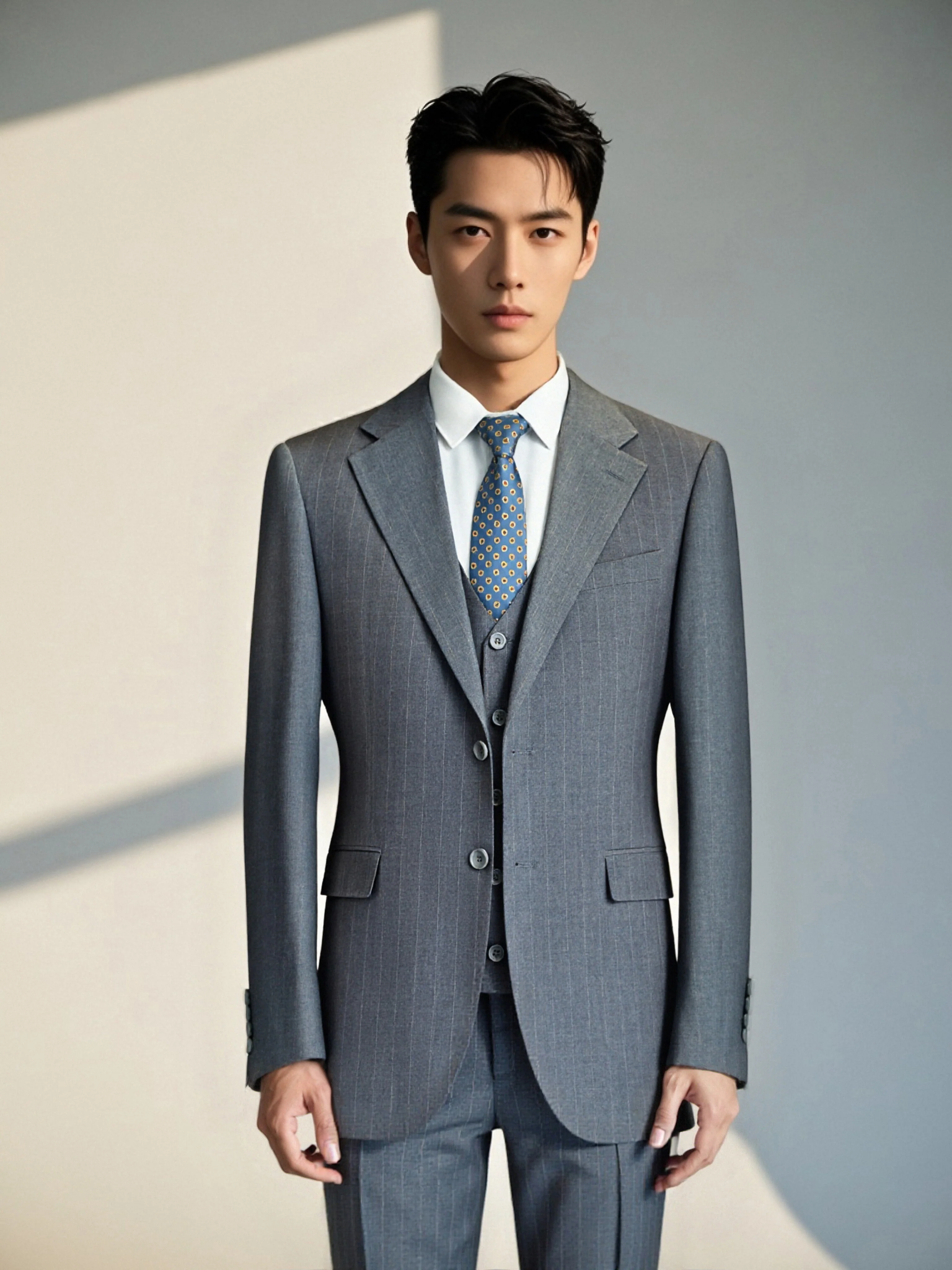 Subtle Pinstripe Grey Wool Three Piece Suit for Grooms and Business - Image 5