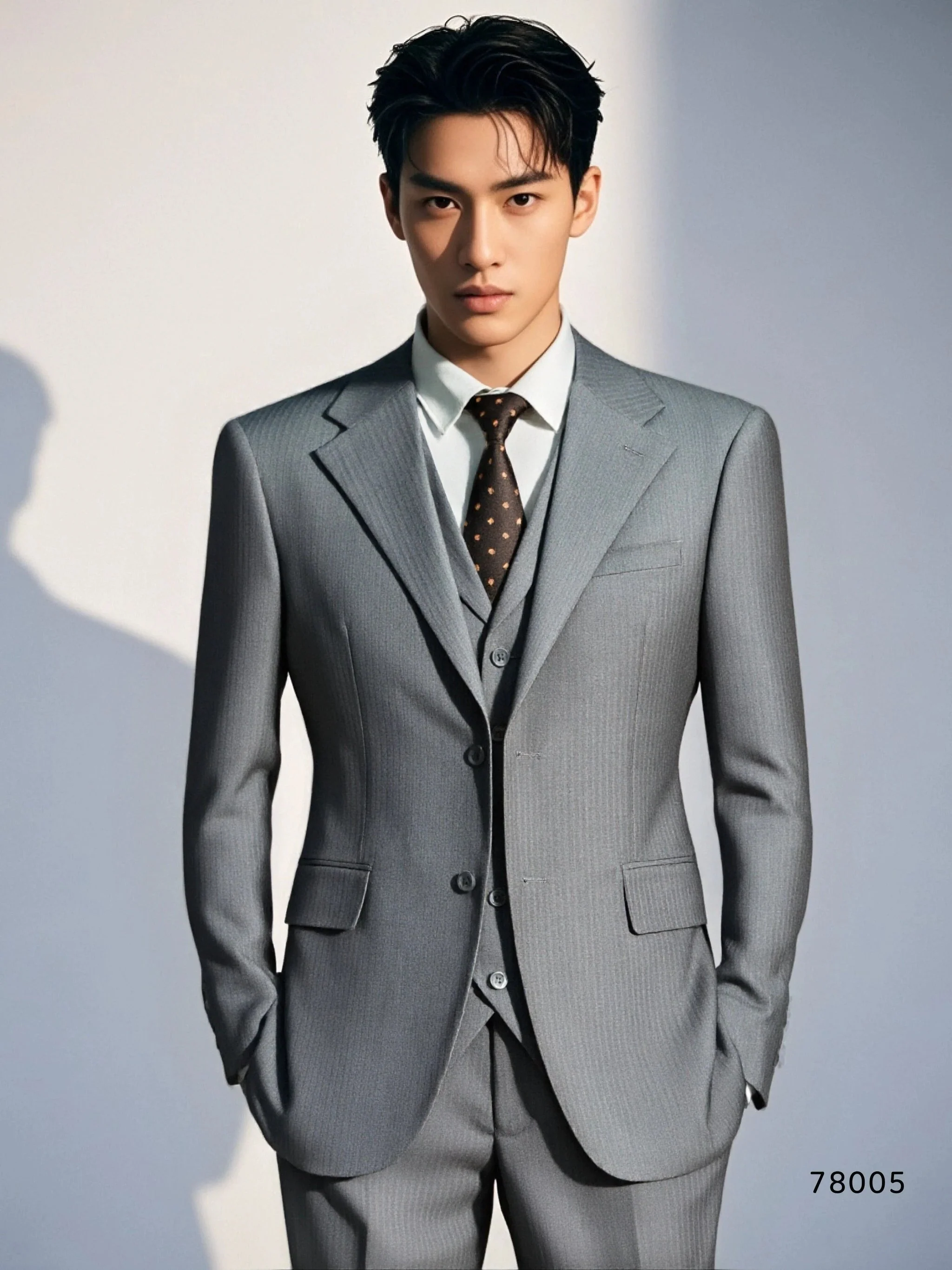 Subtle Pinstripe Grey Wool Three Piece Suit for Groom and Business - Image 3