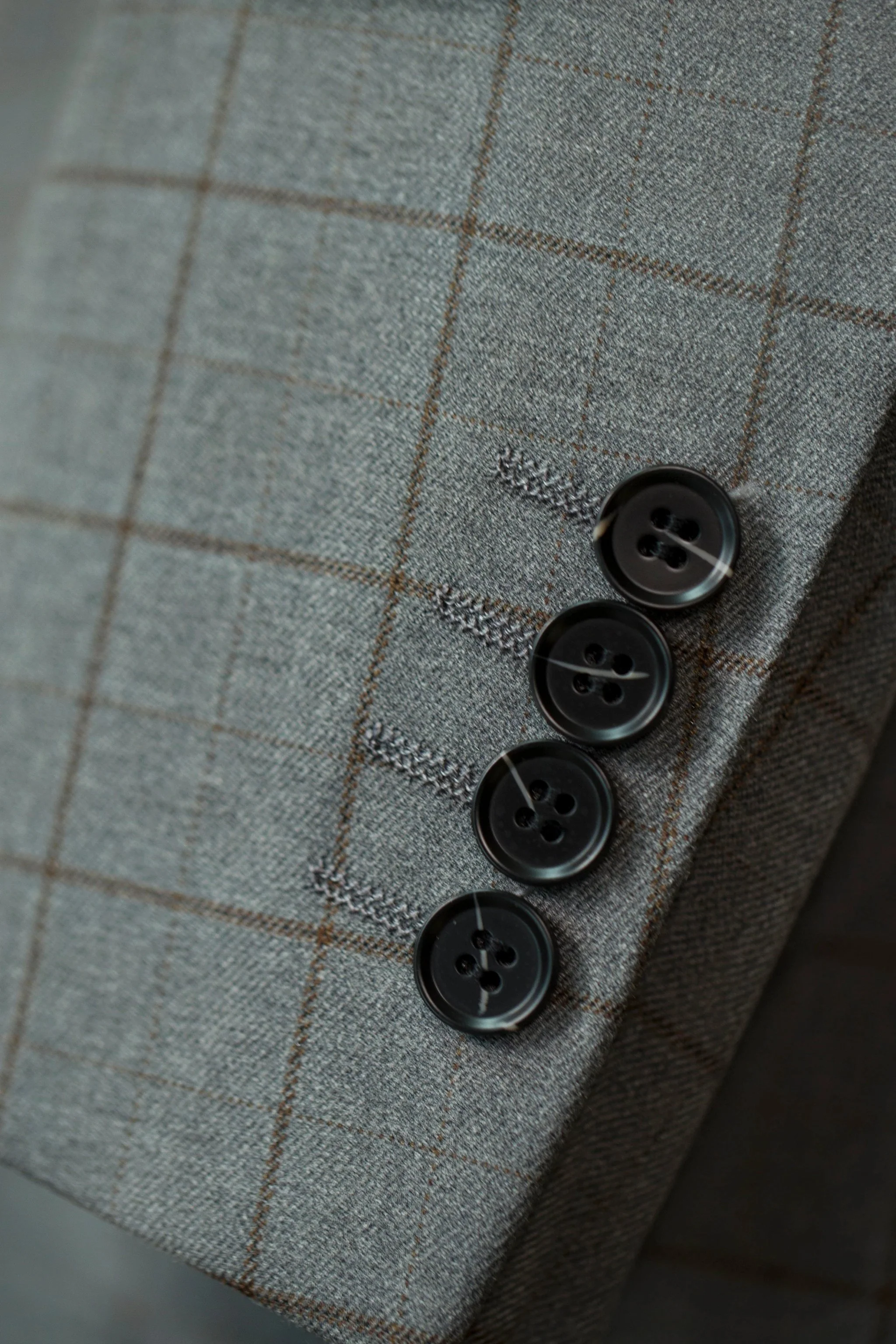 Windowpane Check Three Piece Wool Suit For Groom Wedding - Image 3