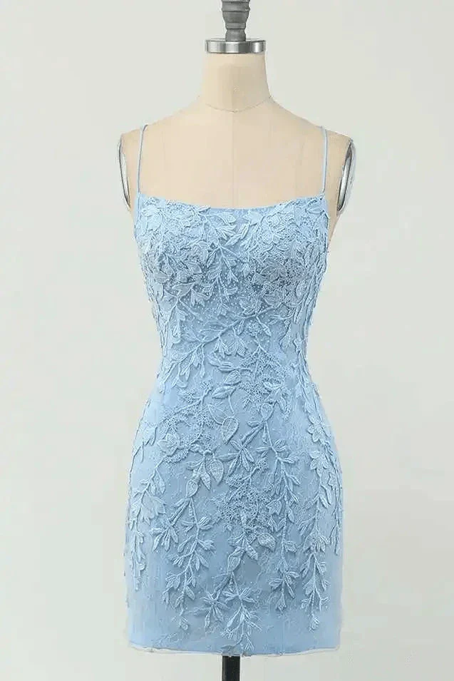 Tie Back Appliqued Sheath Pink Short Prom Dress Homecoming Dress PD327 - Image 7