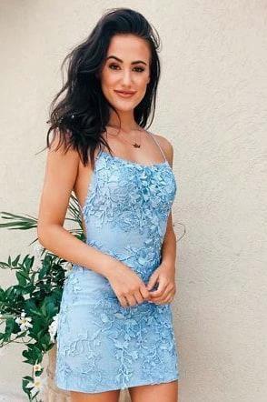 Tie Back Appliqued Sheath Pink Short Prom Dress Homecoming Dress PD327 - Image 8