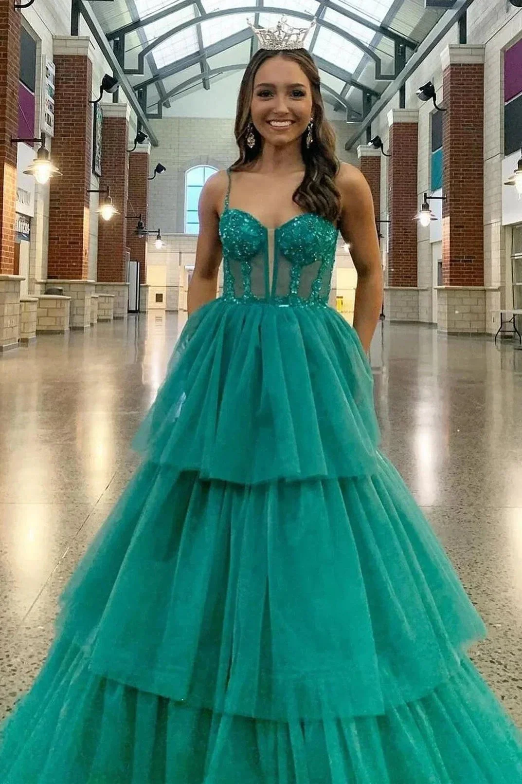 Tiered Ruffle Sequin-Embroidery Corset Long Prom Gown - Image 10