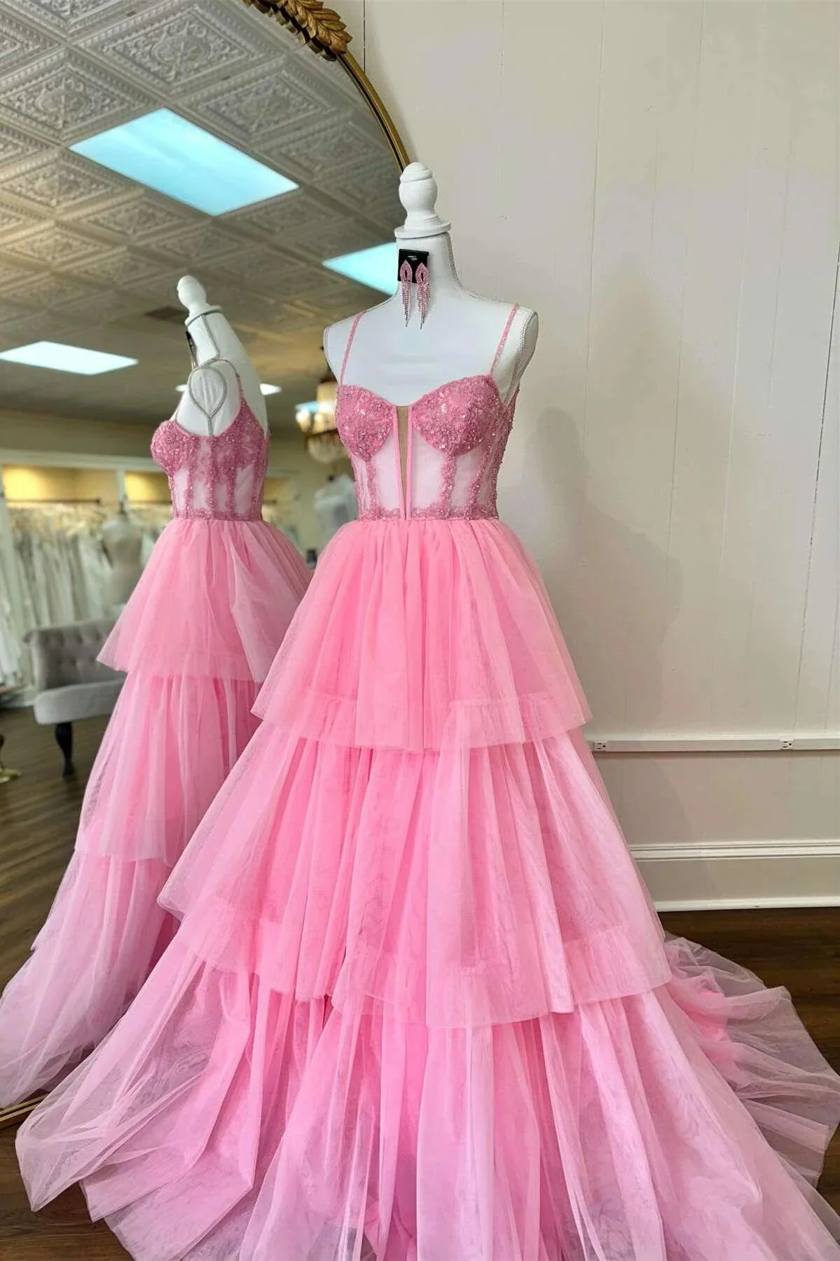 Tiered Ruffle Sequin-Embroidery Corset Long Prom Gown - Image 2