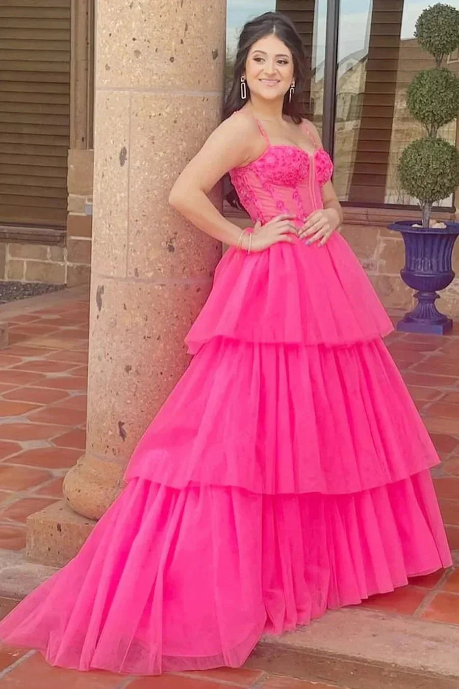 Tiered Ruffle Sequin-Embroidery Corset Long Prom Gown - Image 4