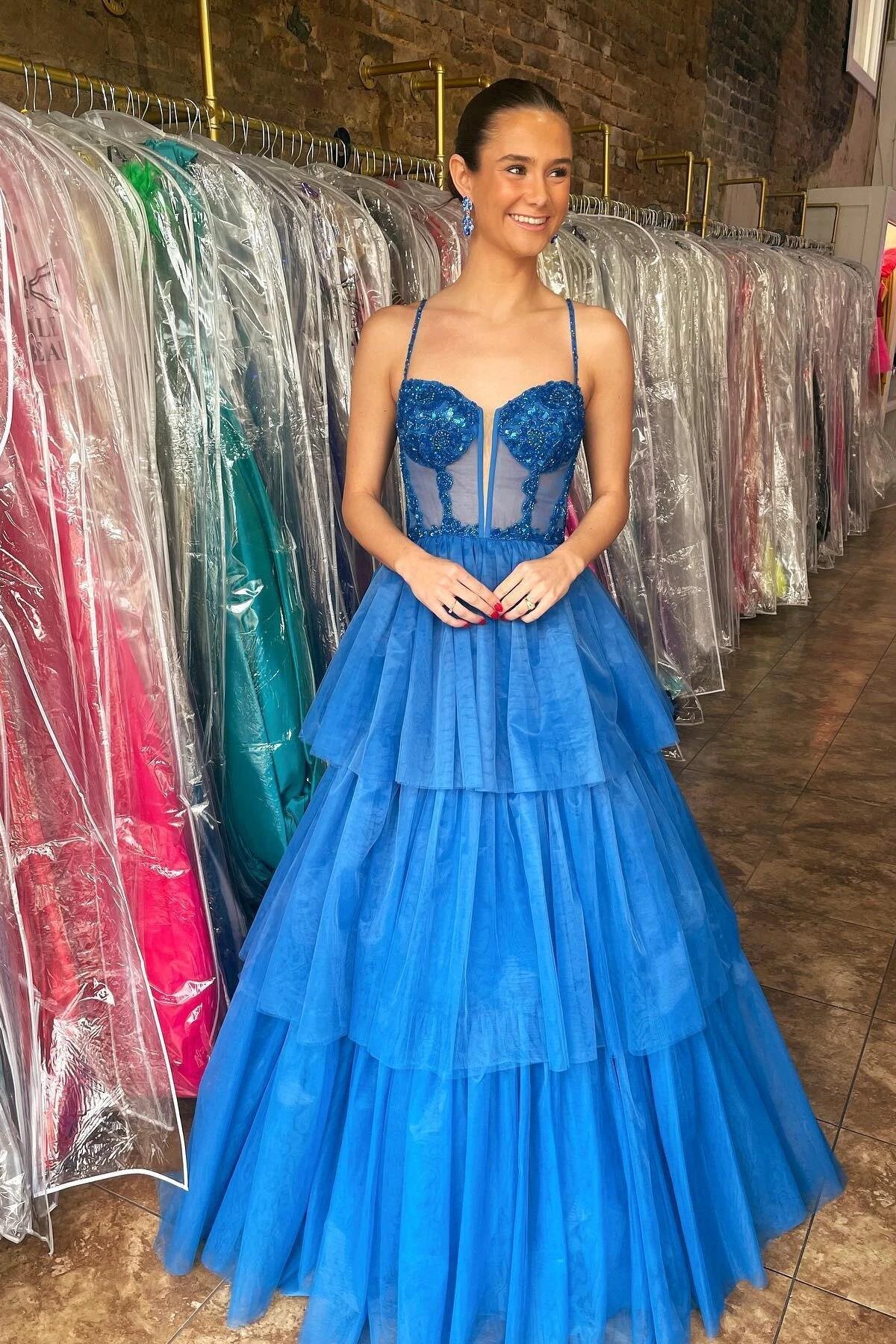 Tiered Ruffle Sequin-Embroidery Corset Long Prom Gown - Image 6