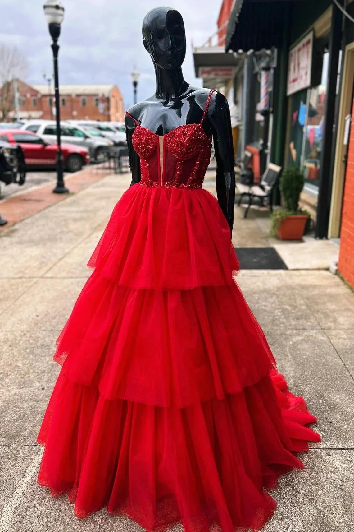 Tiered Ruffle Sequin-Embroidery Corset Long Prom Gown - Image 7