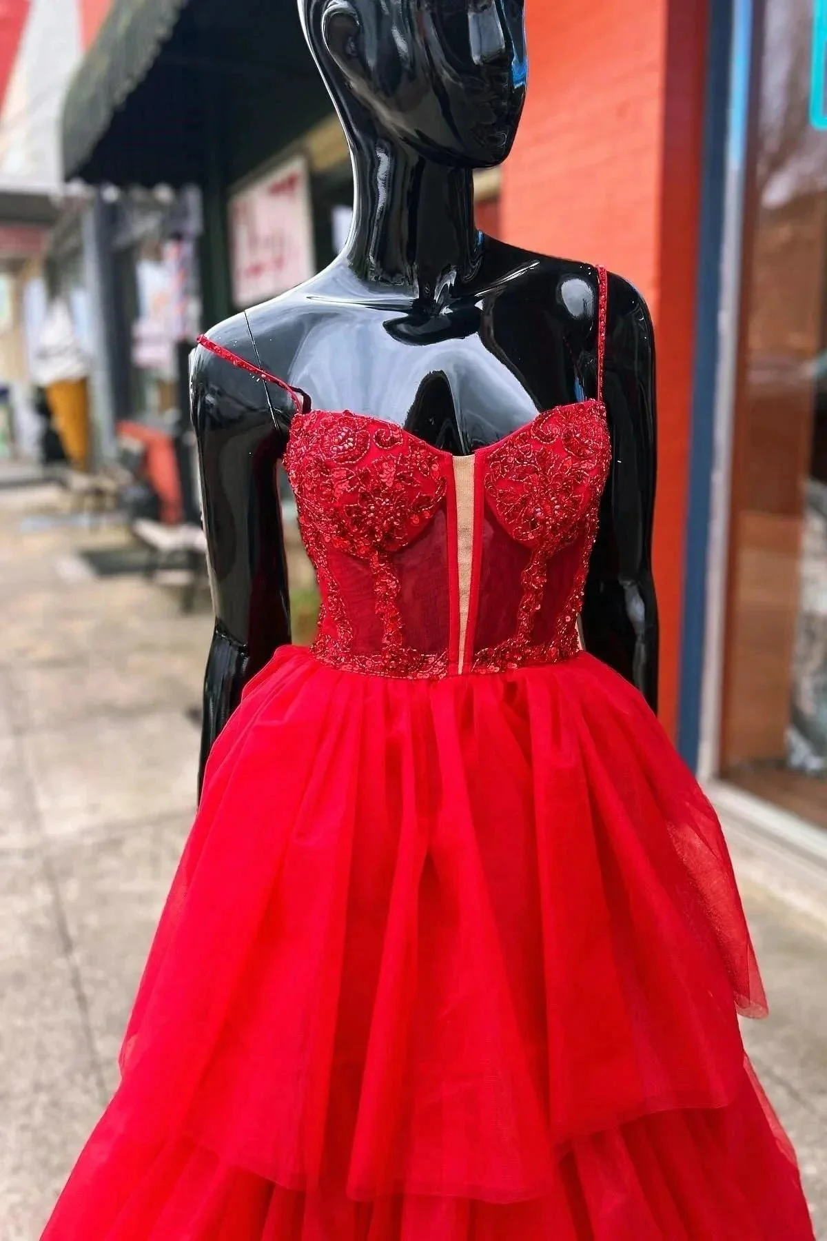 Tiered Ruffle Sequin-Embroidery Corset Long Prom Gown - Image 8