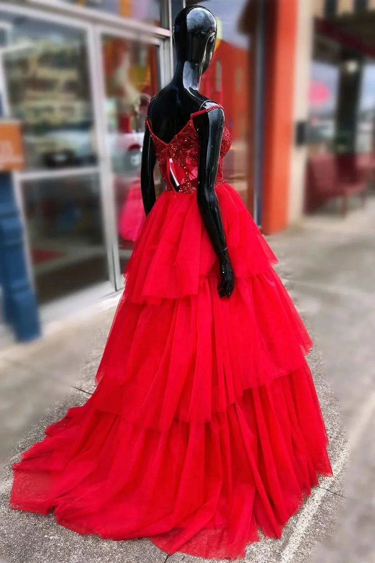 Tiered Ruffle Sequin-Embroidery Corset Long Prom Gown - Image 9