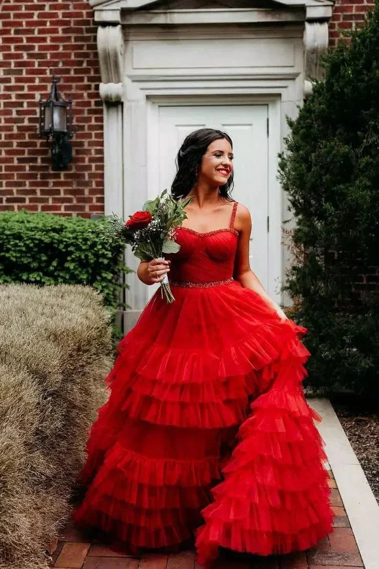 Tiered Ruffle Sweetheart Beaded Long Prom Dress - Image 10