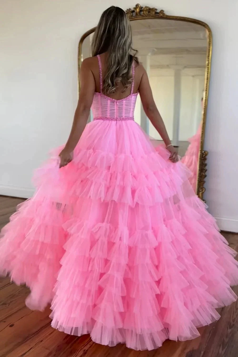 Tiered Ruffle Sweetheart Beaded Long Prom Dress - Image 2