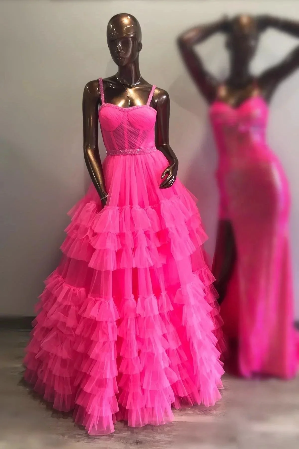 Tiered Ruffle Sweetheart Beaded Long Prom Dress - Image 5