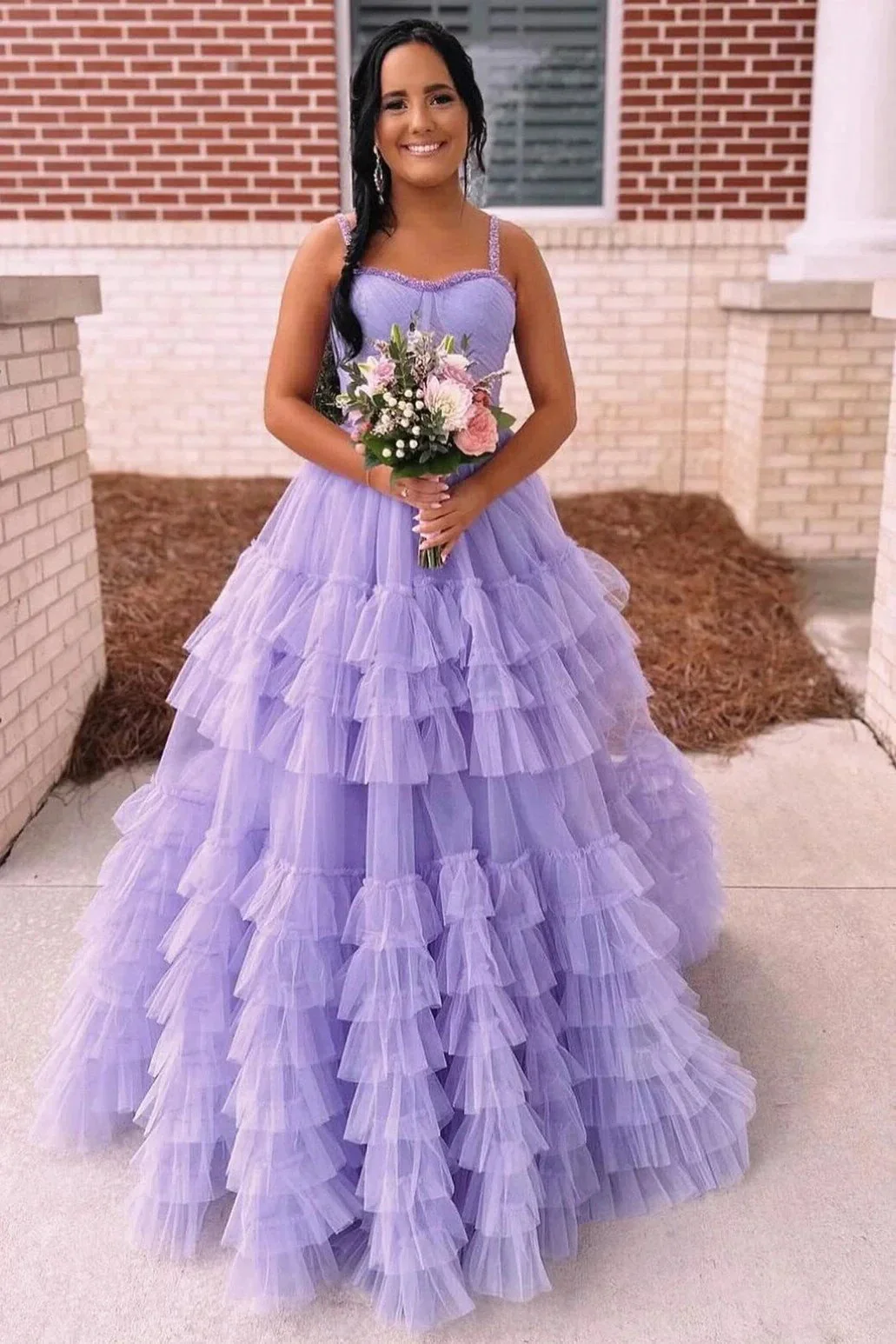 Tiered Ruffle Sweetheart Beaded Long Prom Dress - Image 7