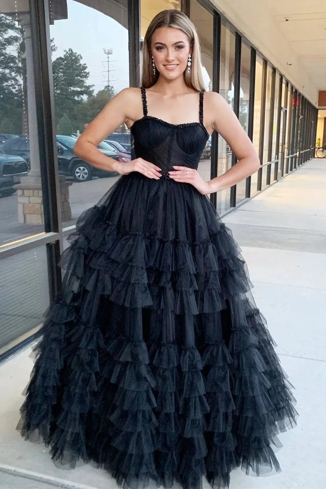 Tiered Ruffle Sweetheart Beaded Long Prom Dress - Image 8