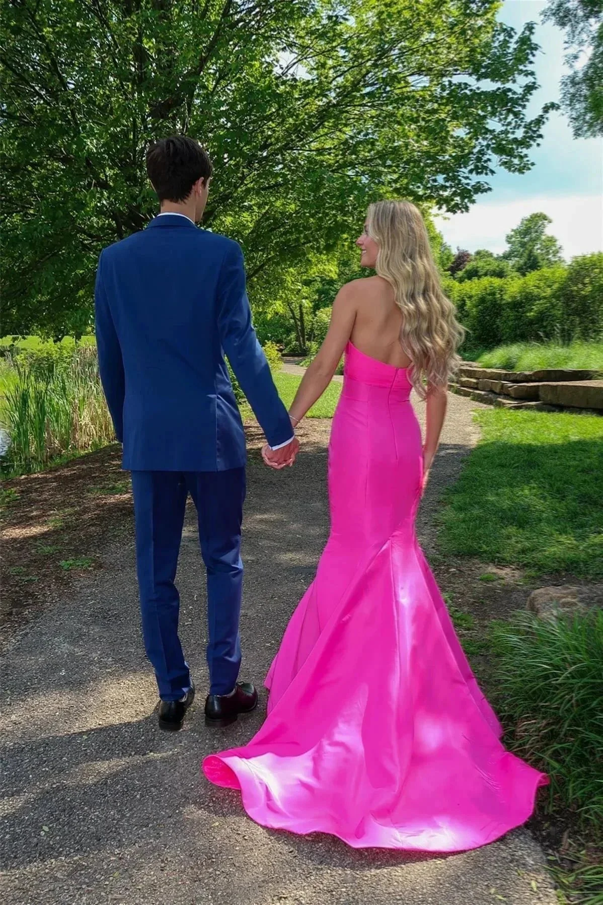 Tiff | Mermaid Sweetheart Pink Satin Prom Dress with Bow - Image 4