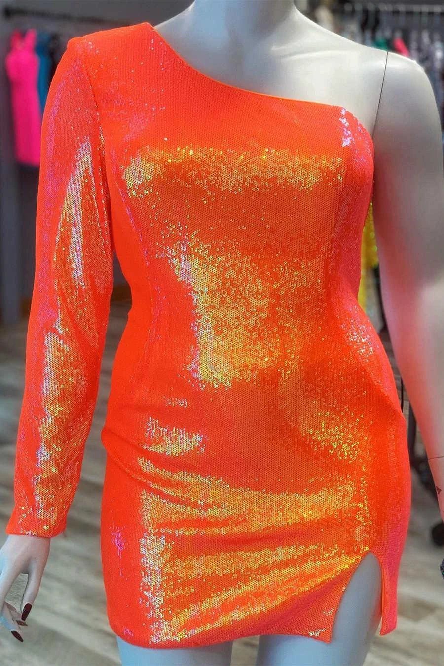 Blue Sequin Homecoming Dress One Sleeve Short Homecoming Dress SYH21 - Image 4