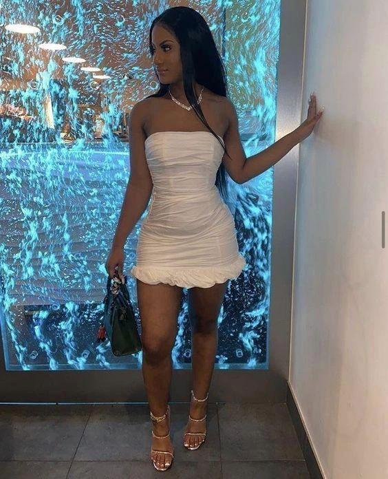 tight strapless satin party dress homecoming dance birthday party Y1952 - Image 2