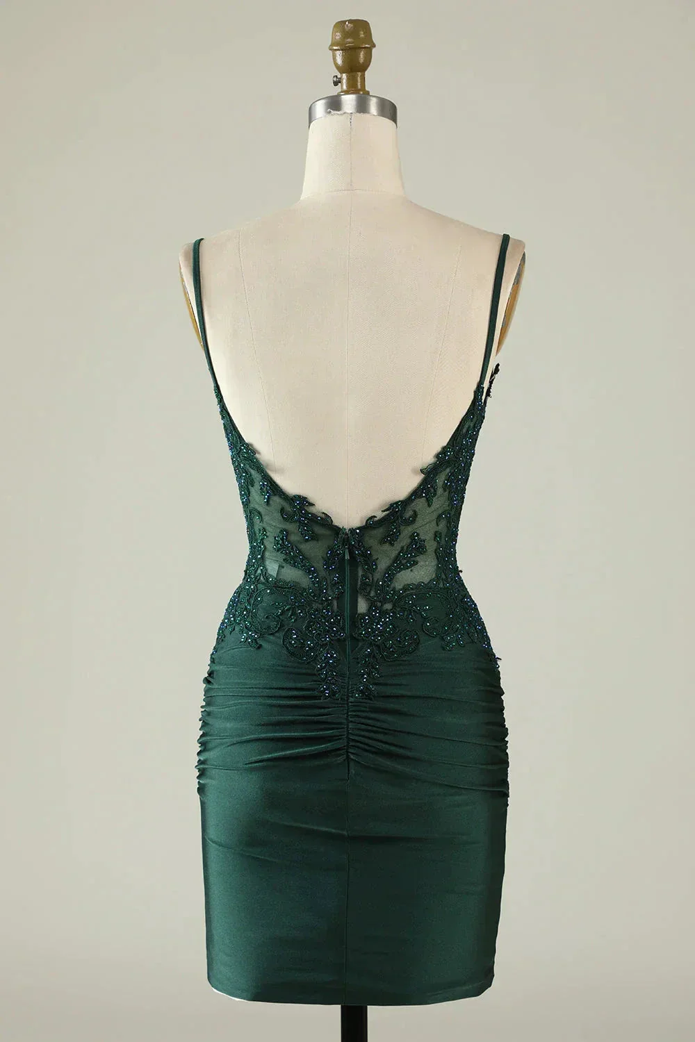 Tight V-Neck Dark Green Pleated Homecoming Dress with Appliques Y2660 - Image 3