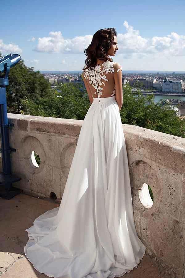 Top lace Appliques Side Slit Chiffon Party Evening Prom Dresses PG413 - Image 2