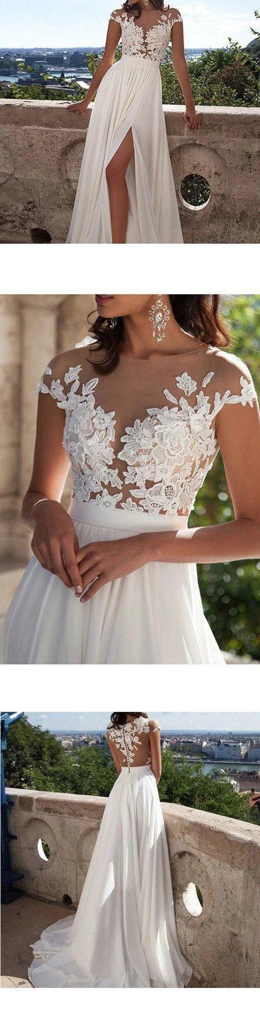 Top lace Appliques Side Slit Chiffon Party Evening Prom Dresses PG413 - Image 3