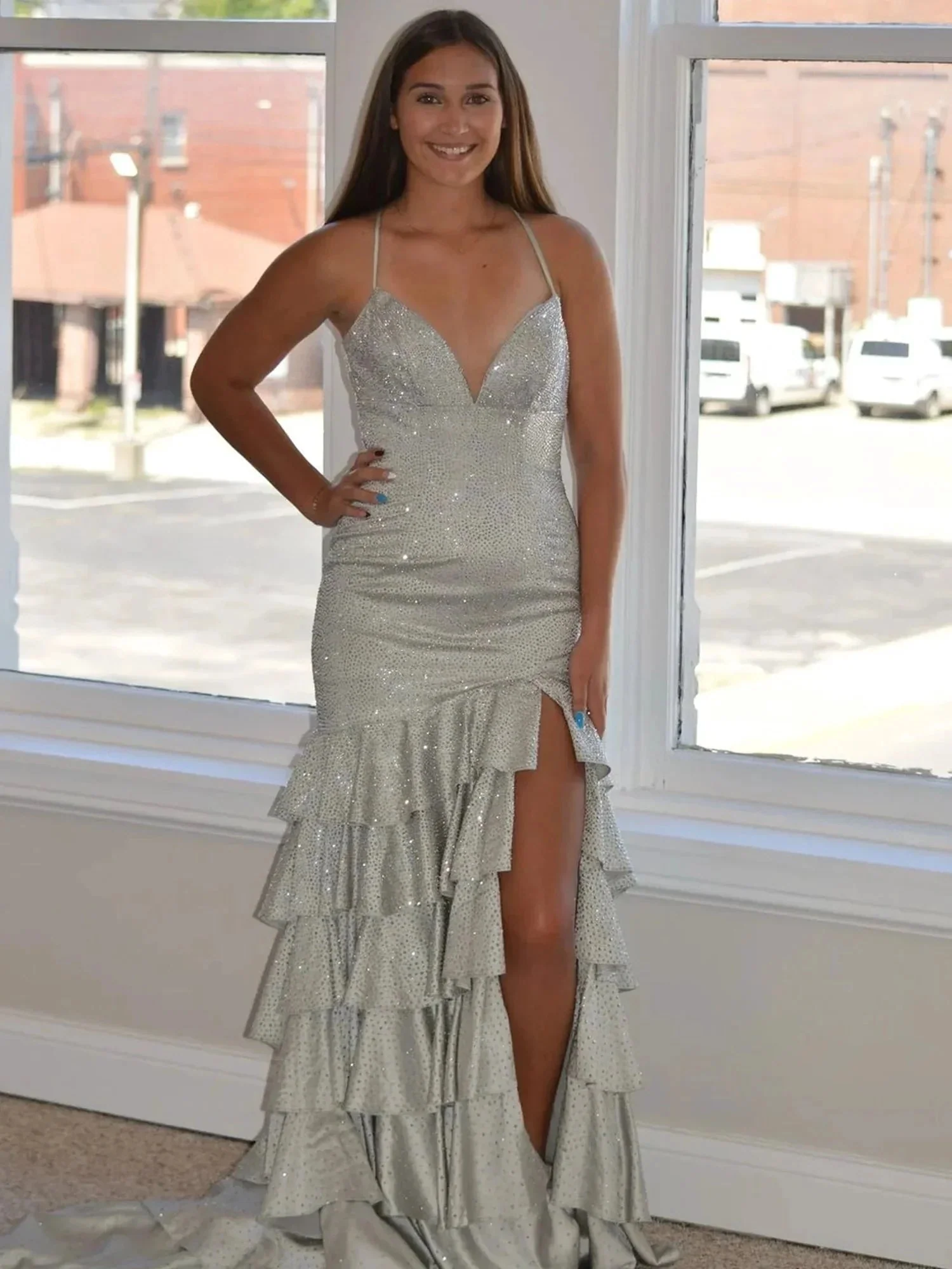 Topaz | Black V Neck Mermaid Long Prom Dress With Beading - Image 3