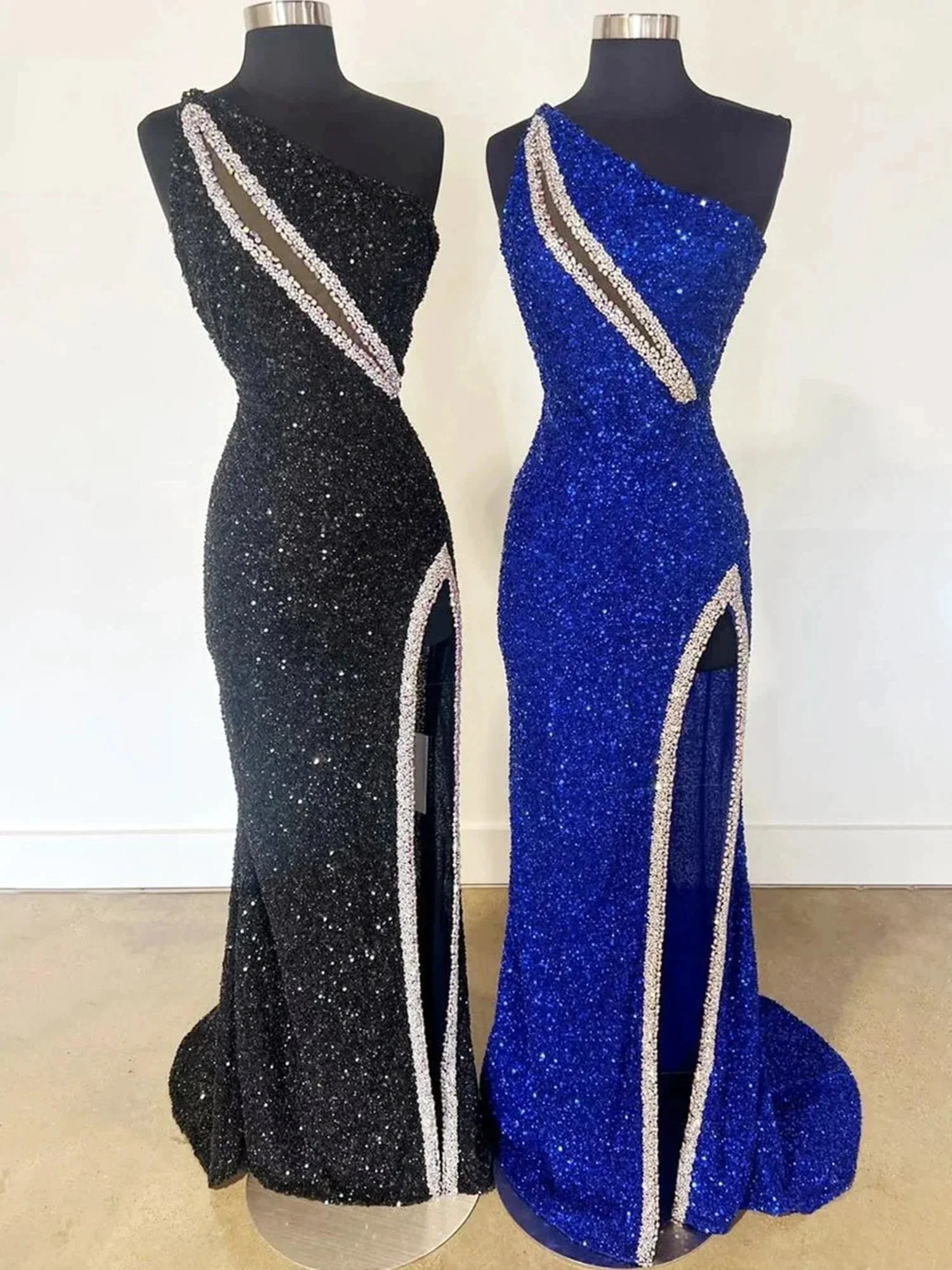 Tove | Orange One Sholder Sequins Mermaid Prom Dresses with Slit - Image 6