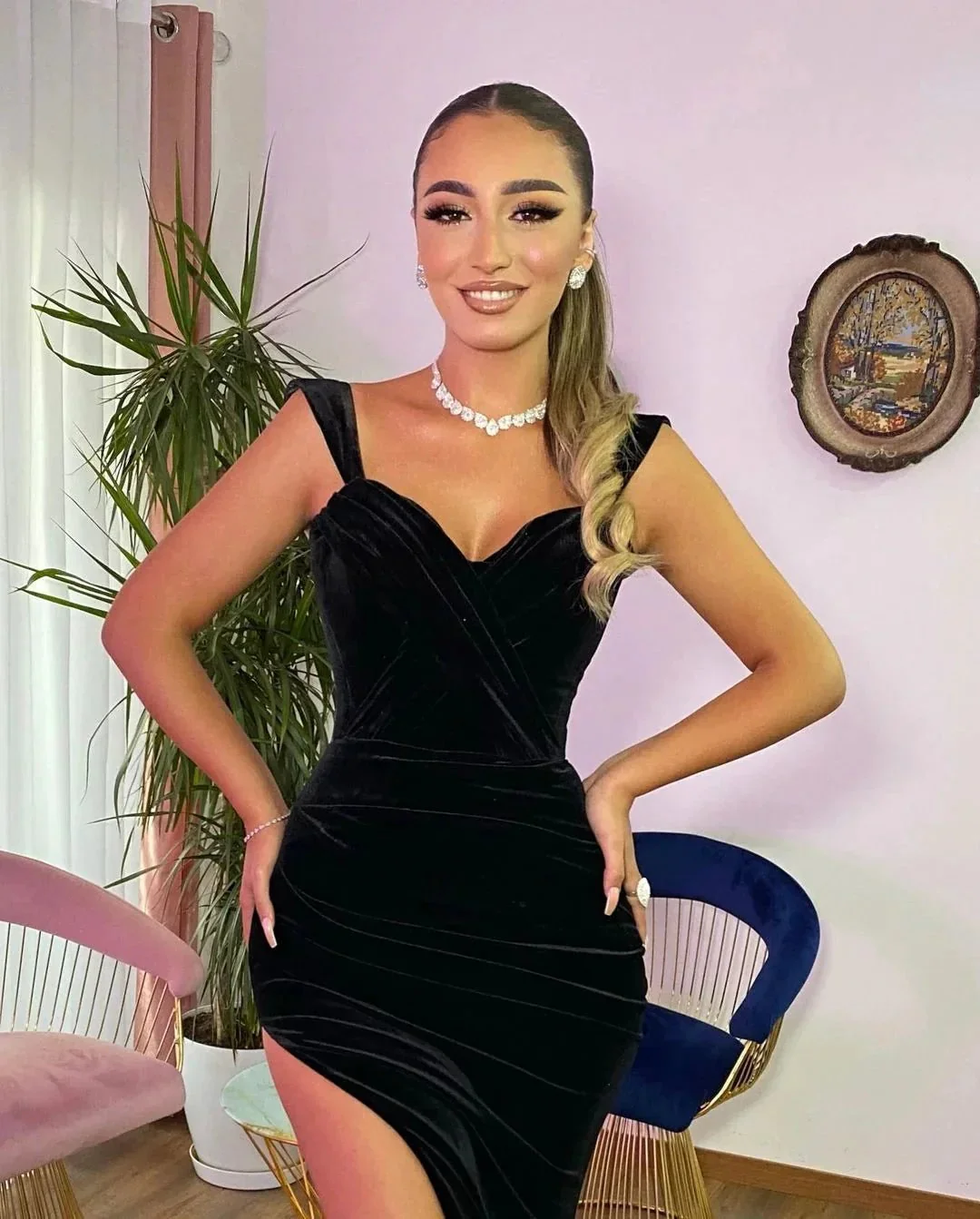 Trendy Black Floor Length Sweetheart Sleeveless Traps Mermaid Prom Dress with Split - Image 2