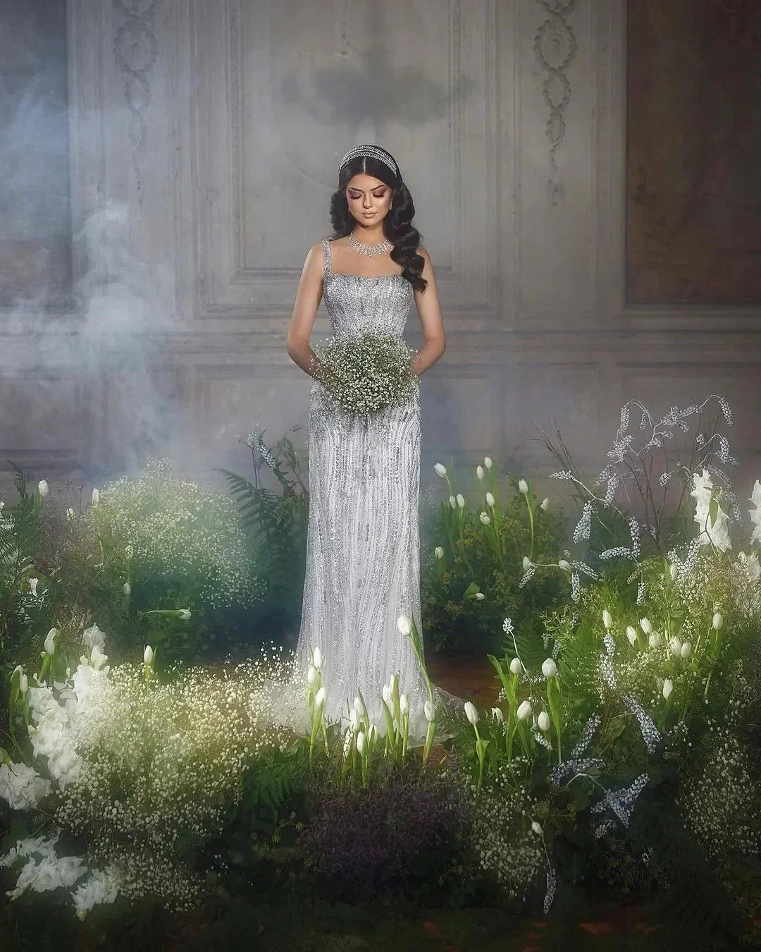 Trendy Floor Length Square Spaghetti Straps Sleeveless Mermaid Lace Wedding Dress - Image 3