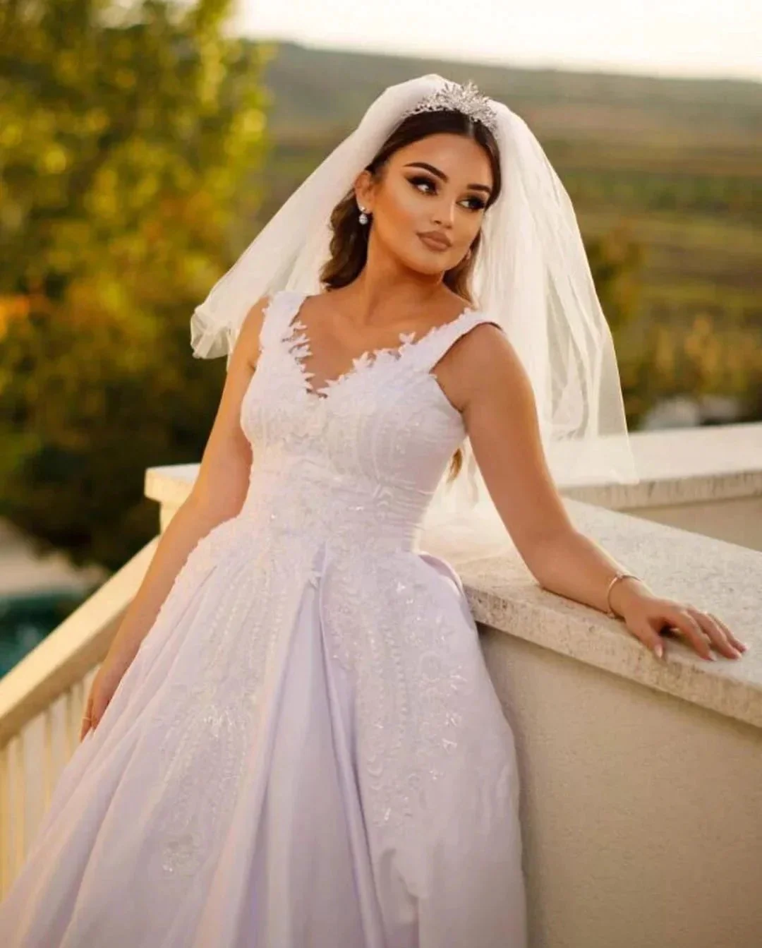 Trendy Floor Length Sweetheart Traps Sleeveless A-Line Satin Wedding Dress with Beads - Image 8