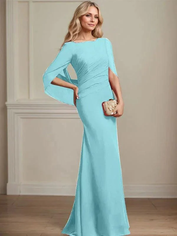 Trumpet/Mermaid Boat Neck Floor-Length Chiffon Mother of the Bride Dress With Pleated - Image 14