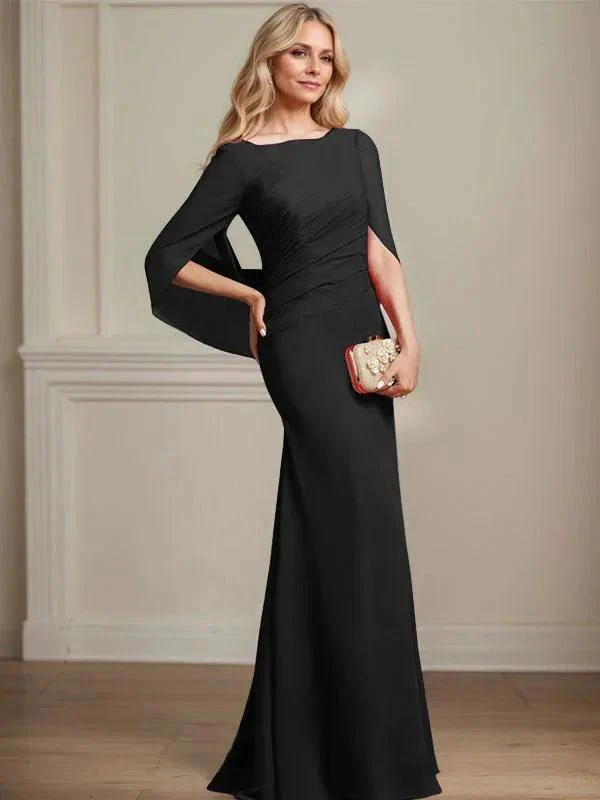 Trumpet/Mermaid Boat Neck Floor-Length Chiffon Mother of the Bride Dress With Pleated - Image 15