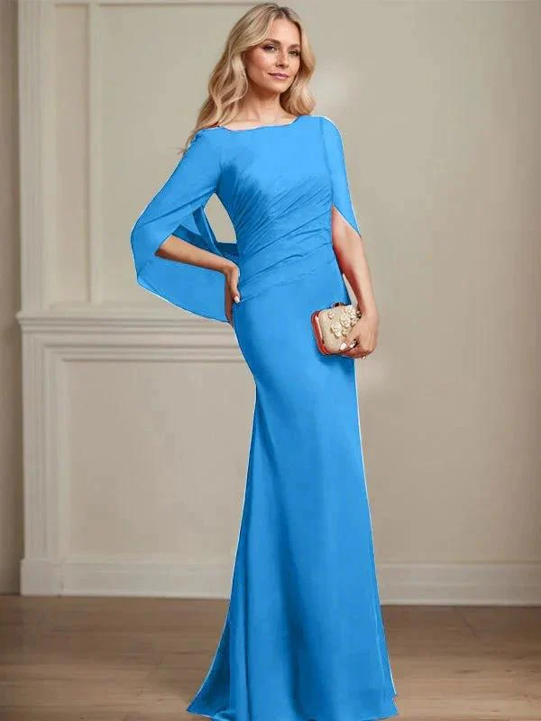 Trumpet/Mermaid Boat Neck Floor-Length Chiffon Mother of the Bride Dress With Pleated - Image 16