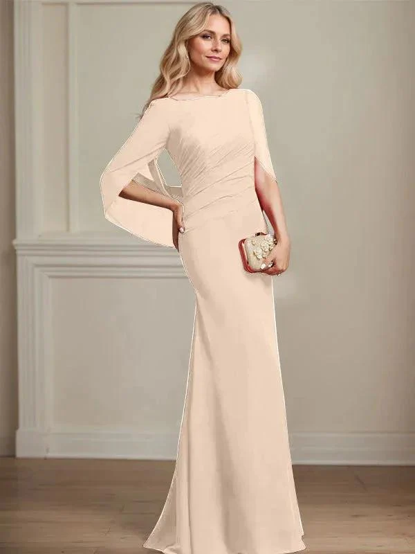 Trumpet/Mermaid Boat Neck Floor-Length Chiffon Mother of the Bride Dress With Pleated - Image 17