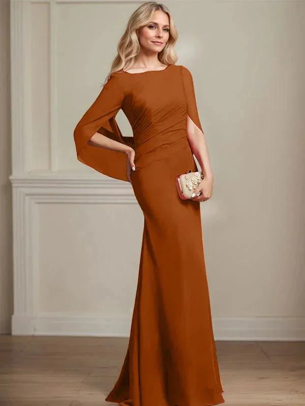 Trumpet/Mermaid Boat Neck Floor-Length Chiffon Mother of the Bride Dress With Pleated - Image 18