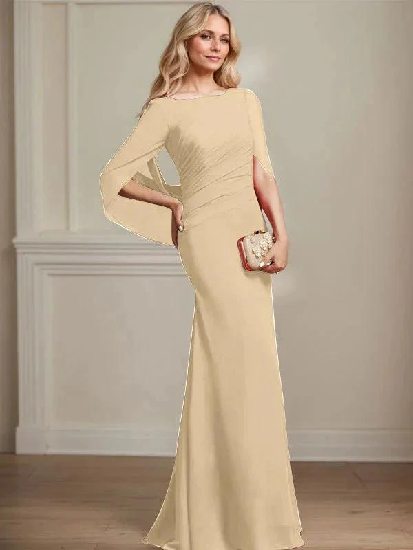 Trumpet/Mermaid Boat Neck Floor-Length Chiffon Mother of the Bride Dress With Pleated - Image 19