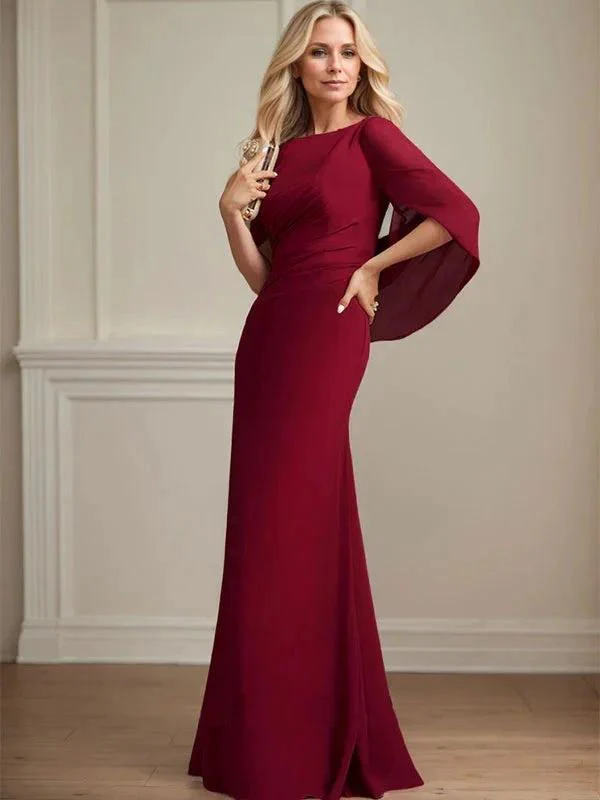 Trumpet/Mermaid Boat Neck Floor-Length Chiffon Mother of the Bride Dress With Pleated - Image 2