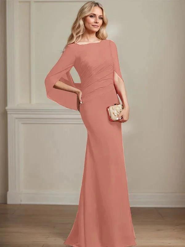 Trumpet/Mermaid Boat Neck Floor-Length Chiffon Mother of the Bride Dress With Pleated - Image 20