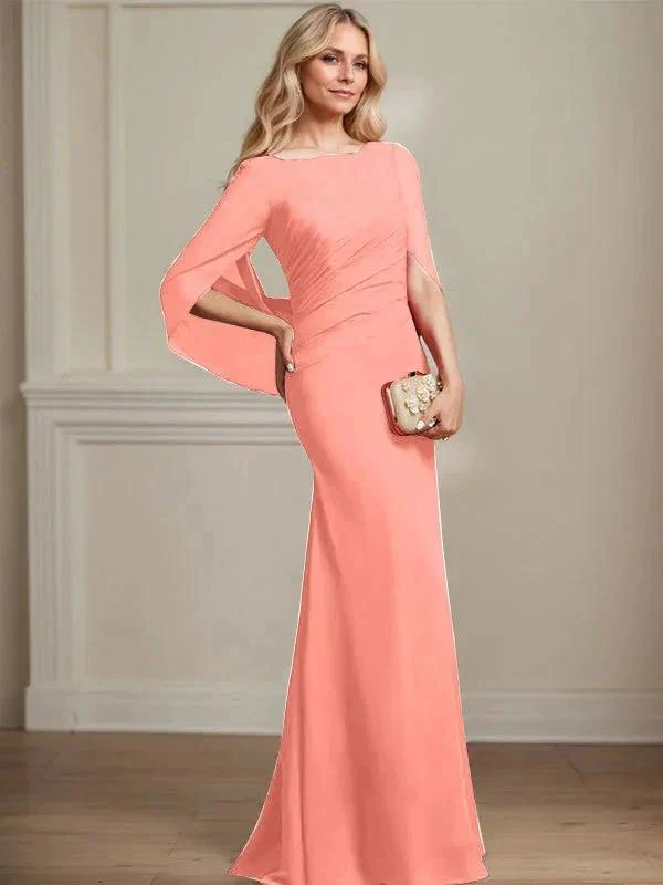 Trumpet/Mermaid Boat Neck Floor-Length Chiffon Mother of the Bride Dress With Pleated - Image 21