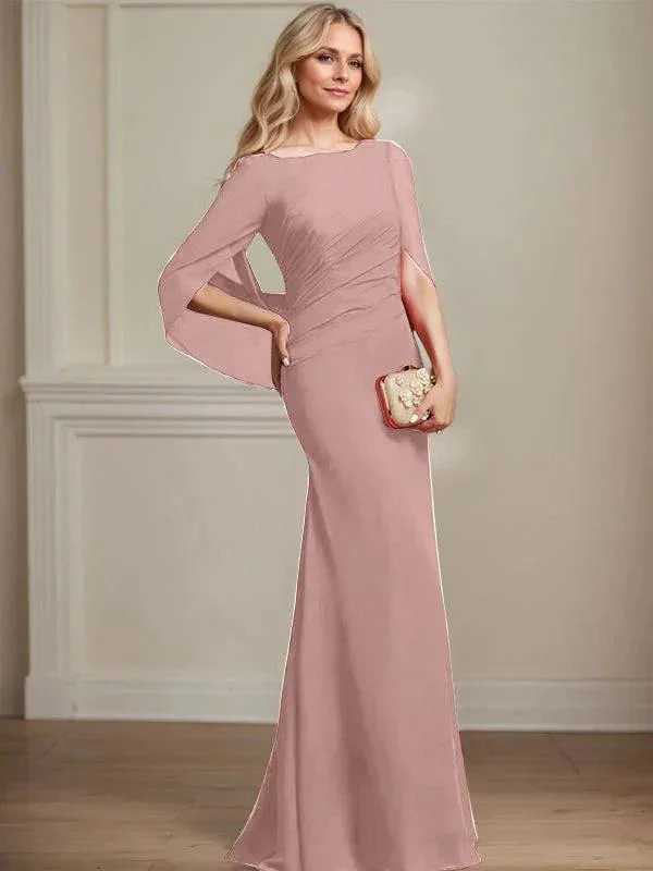 Trumpet/Mermaid Boat Neck Floor-Length Chiffon Mother of the Bride Dress With Pleated - Image 22