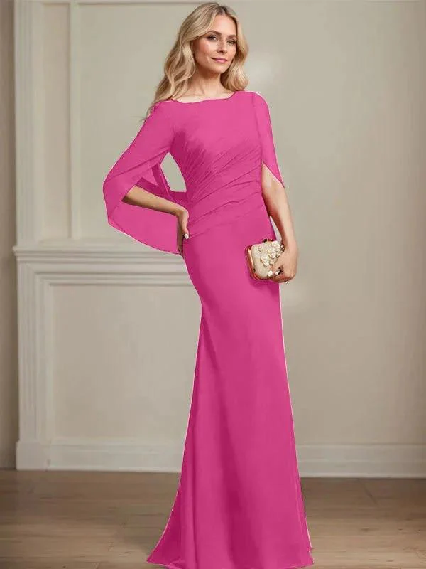 Trumpet/Mermaid Boat Neck Floor-Length Chiffon Mother of the Bride Dress With Pleated - Image 23
