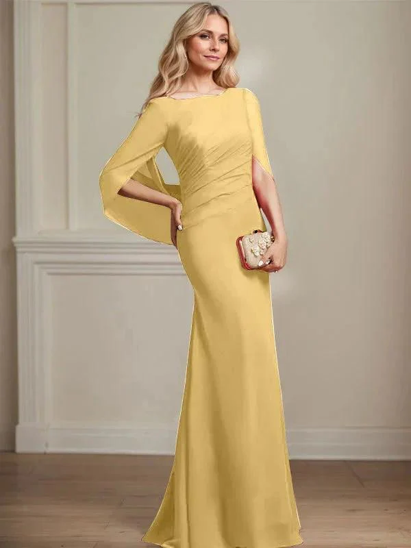 Trumpet/Mermaid Boat Neck Floor-Length Chiffon Mother of the Bride Dress With Pleated - Image 24