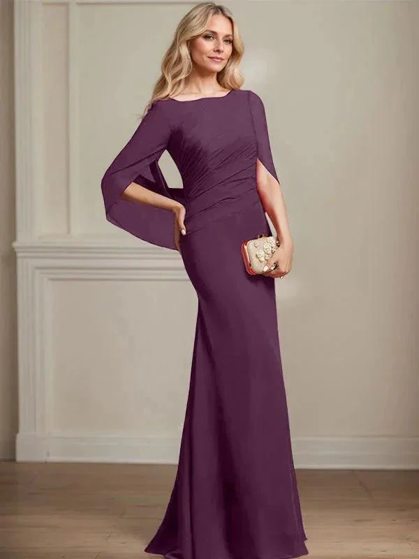 Trumpet/Mermaid Boat Neck Floor-Length Chiffon Mother of the Bride Dress With Pleated - Image 25