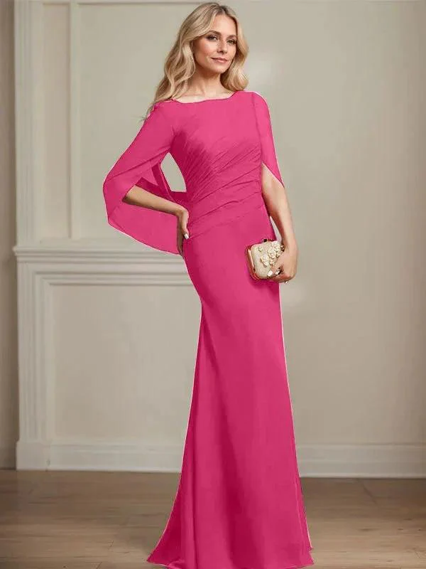 Trumpet/Mermaid Boat Neck Floor-Length Chiffon Mother of the Bride Dress With Pleated - Image 26